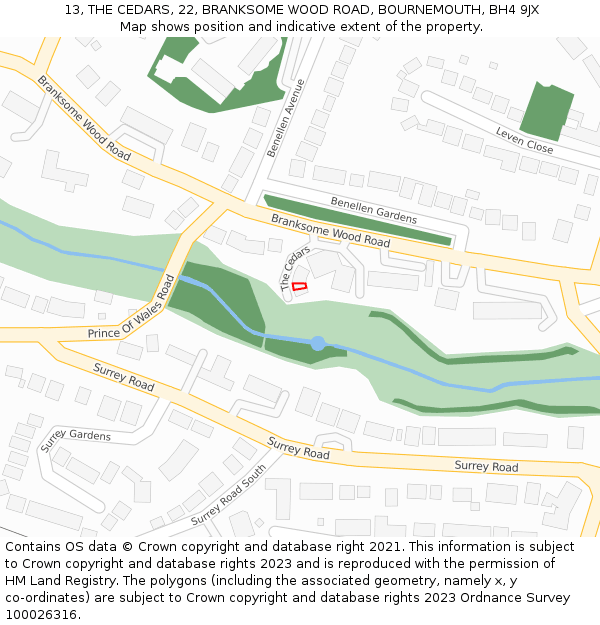 13, THE CEDARS, 22, BRANKSOME WOOD ROAD, BOURNEMOUTH, BH4 9JX: Location map and indicative extent of plot