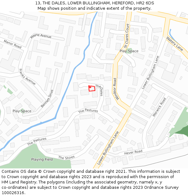 13, THE DALES, LOWER BULLINGHAM, HEREFORD, HR2 6DS: Location map and indicative extent of plot