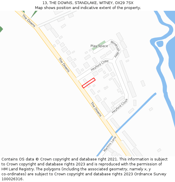 13, THE DOWNS, STANDLAKE, WITNEY, OX29 7SX: Location map and indicative extent of plot