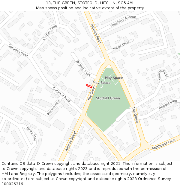 13, THE GREEN, STOTFOLD, HITCHIN, SG5 4AH: Location map and indicative extent of plot