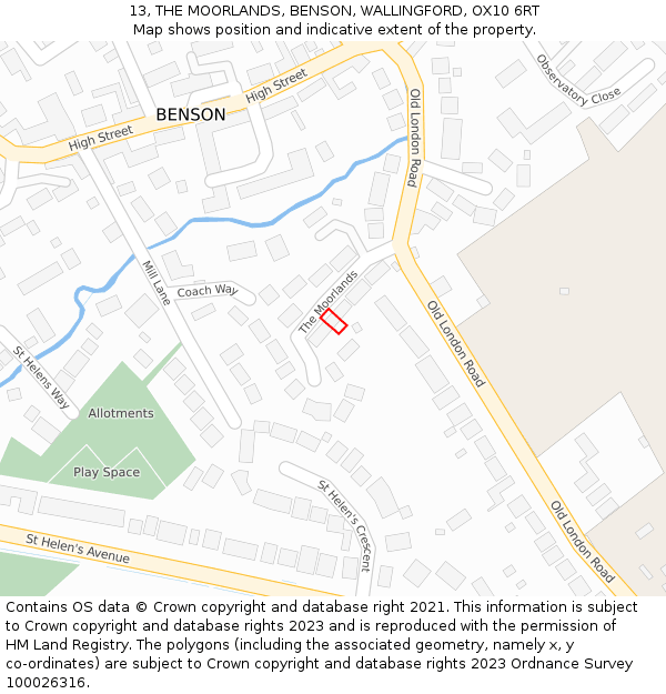13, THE MOORLANDS, BENSON, WALLINGFORD, OX10 6RT: Location map and indicative extent of plot