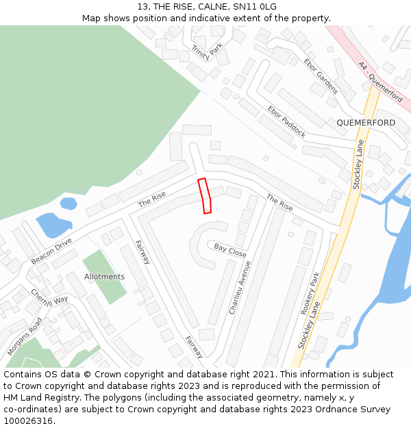 13, THE RISE, CALNE, SN11 0LG: Location map and indicative extent of plot