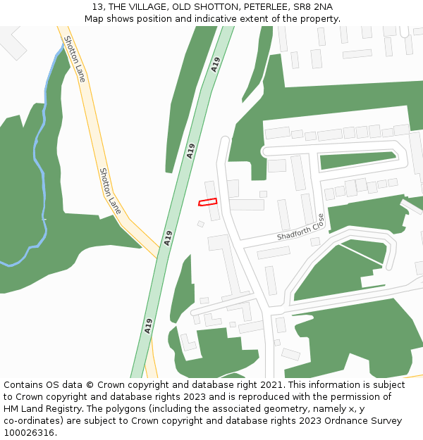 13, THE VILLAGE, OLD SHOTTON, PETERLEE, SR8 2NA: Location map and indicative extent of plot