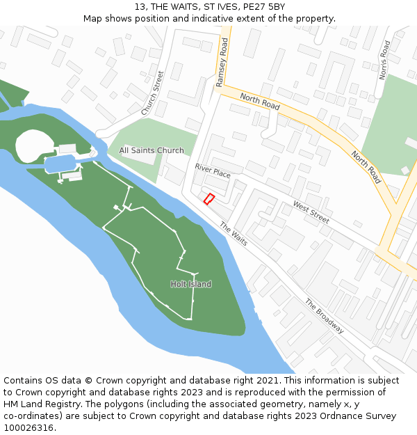 13, THE WAITS, ST IVES, PE27 5BY: Location map and indicative extent of plot