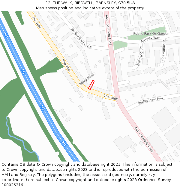 13, THE WALK, BIRDWELL, BARNSLEY, S70 5UA: Location map and indicative extent of plot