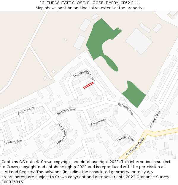 13, THE WHEATE CLOSE, RHOOSE, BARRY, CF62 3HH: Location map and indicative extent of plot