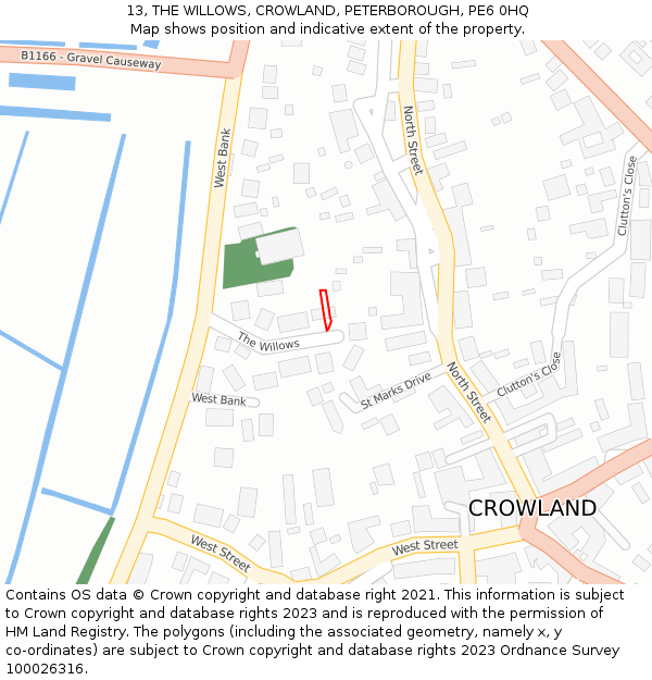 13, THE WILLOWS, CROWLAND, PETERBOROUGH, PE6 0HQ: Location map and indicative extent of plot