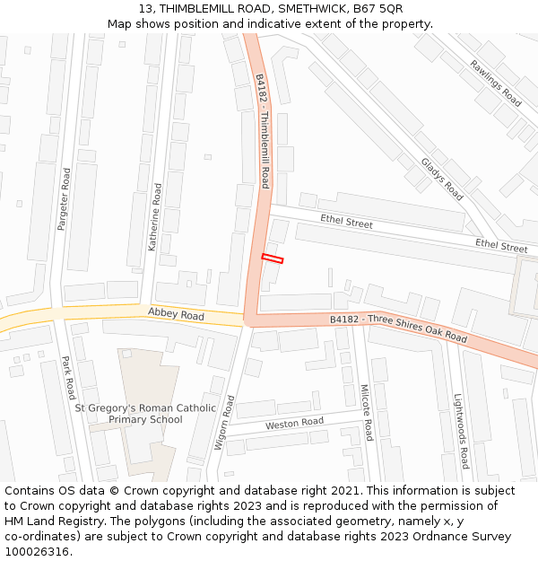 13, THIMBLEMILL ROAD, SMETHWICK, B67 5QR: Location map and indicative extent of plot