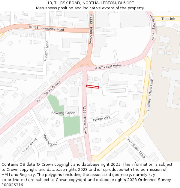 13, THIRSK ROAD, NORTHALLERTON, DL6 1PE: Location map and indicative extent of plot