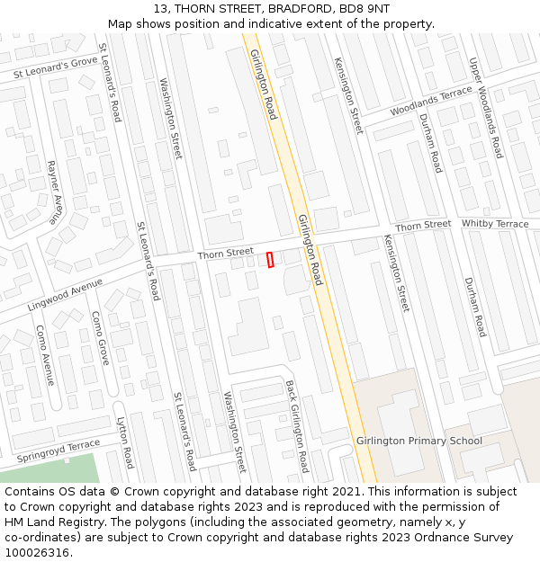 13, THORN STREET, BRADFORD, BD8 9NT: Location map and indicative extent of plot