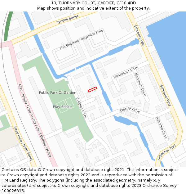 13, THORNABY COURT, CARDIFF, CF10 4BD: Location map and indicative extent of plot