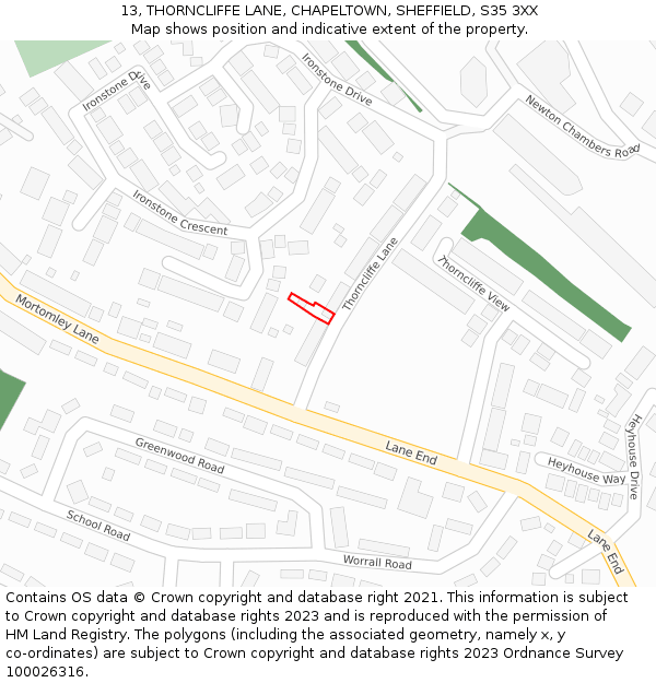 13, THORNCLIFFE LANE, CHAPELTOWN, SHEFFIELD, S35 3XX: Location map and indicative extent of plot