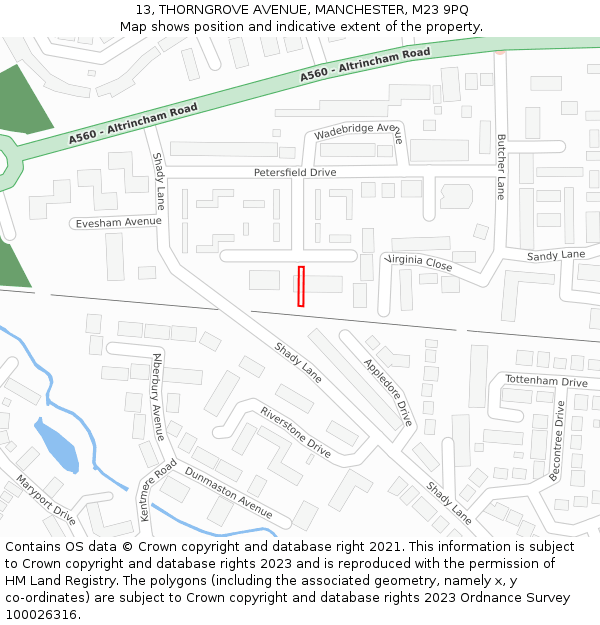 13, THORNGROVE AVENUE, MANCHESTER, M23 9PQ: Location map and indicative extent of plot