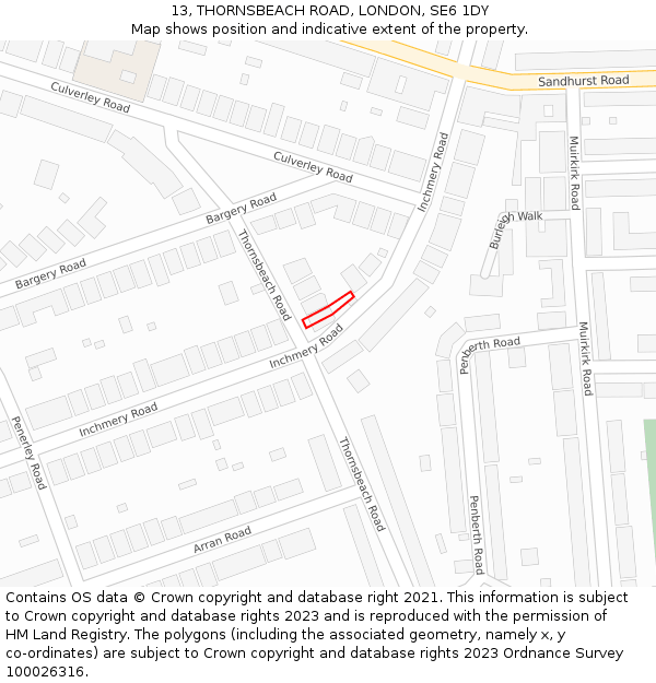 13, THORNSBEACH ROAD, LONDON, SE6 1DY: Location map and indicative extent of plot