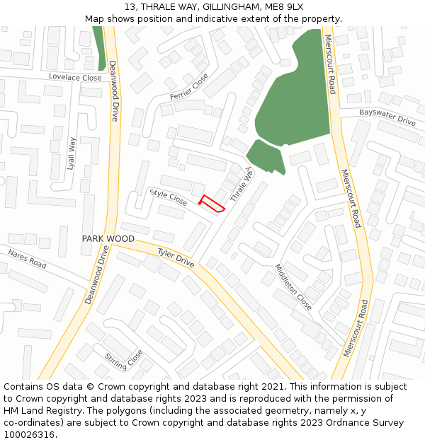 13, THRALE WAY, GILLINGHAM, ME8 9LX: Location map and indicative extent of plot