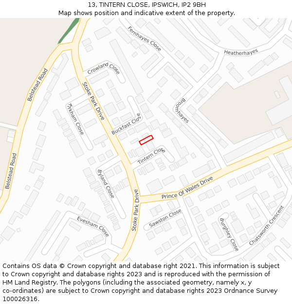 13, TINTERN CLOSE, IPSWICH, IP2 9BH: Location map and indicative extent of plot
