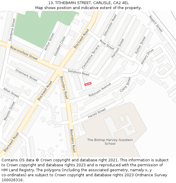 13, TITHEBARN STREET, CARLISLE, CA2 4EL: Location map and indicative extent of plot