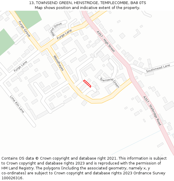 13, TOWNSEND GREEN, HENSTRIDGE, TEMPLECOMBE, BA8 0TS: Location map and indicative extent of plot