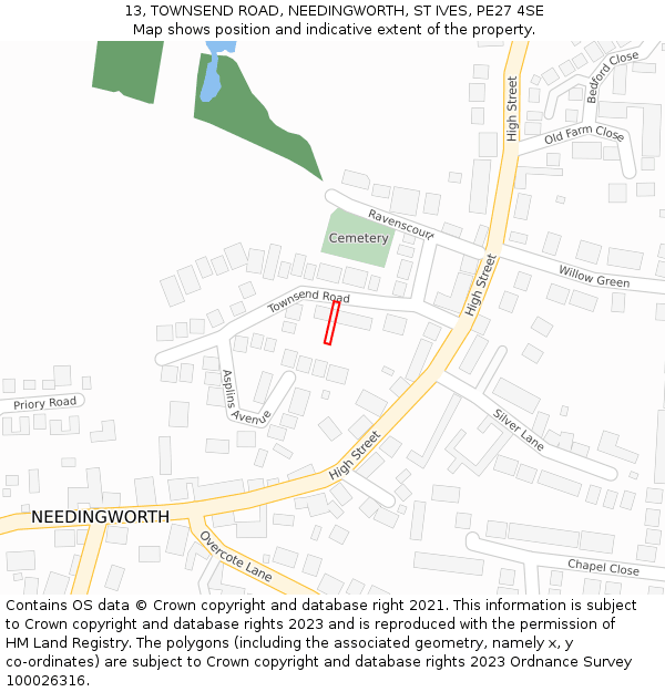 13, TOWNSEND ROAD, NEEDINGWORTH, ST IVES, PE27 4SE: Location map and indicative extent of plot