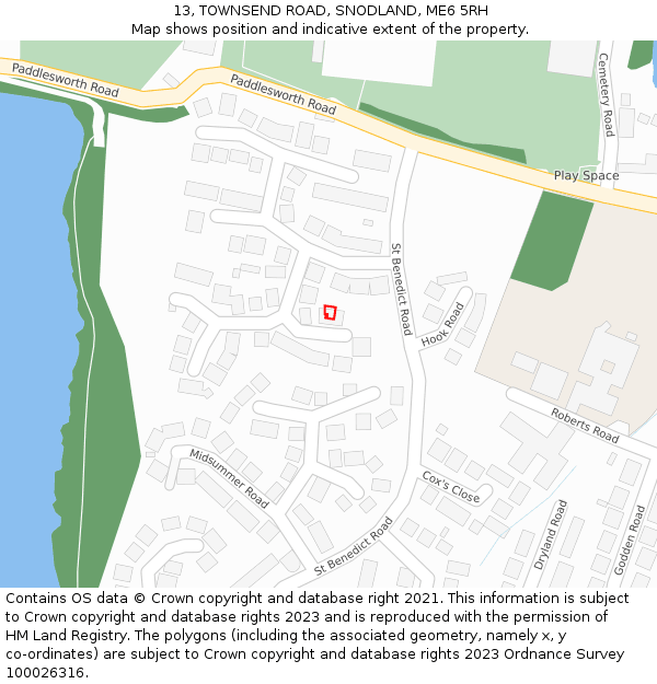 13, TOWNSEND ROAD, SNODLAND, ME6 5RH: Location map and indicative extent of plot