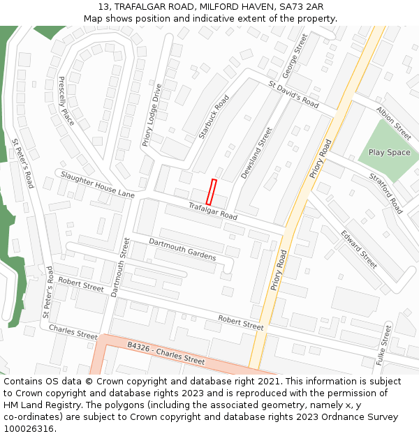13, TRAFALGAR ROAD, MILFORD HAVEN, SA73 2AR: Location map and indicative extent of plot