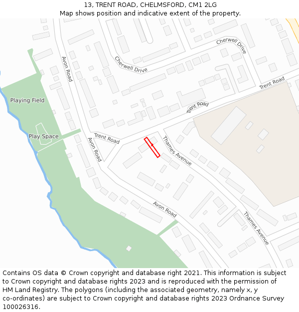 13, TRENT ROAD, CHELMSFORD, CM1 2LG: Location map and indicative extent of plot