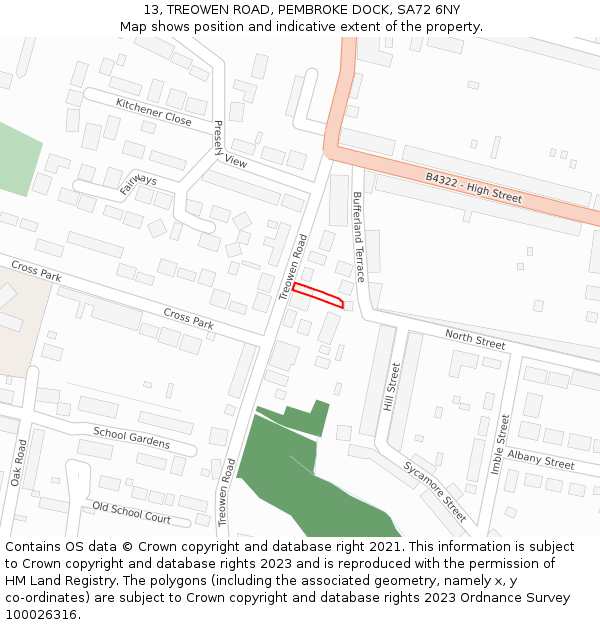 13, TREOWEN ROAD, PEMBROKE DOCK, SA72 6NY: Location map and indicative extent of plot