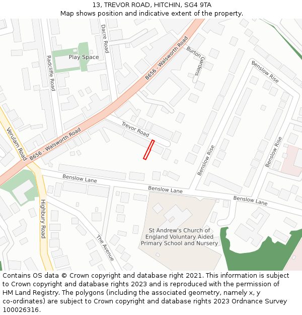 13, TREVOR ROAD, HITCHIN, SG4 9TA: Location map and indicative extent of plot
