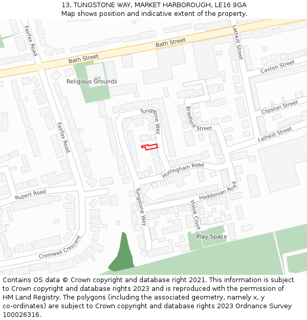 13, TUNGSTONE WAY, MARKET HARBOROUGH, LE16 9GA: Location map and indicative extent of plot