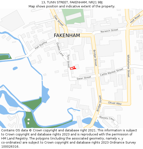 13, TUNN STREET, FAKENHAM, NR21 9BJ: Location map and indicative extent of plot