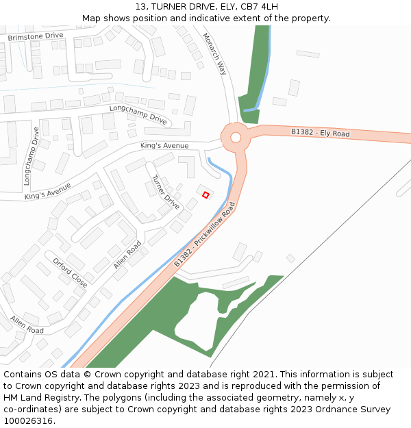 13, TURNER DRIVE, ELY, CB7 4LH: Location map and indicative extent of plot
