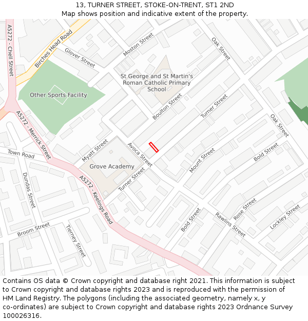 13, TURNER STREET, STOKE-ON-TRENT, ST1 2ND: Location map and indicative extent of plot