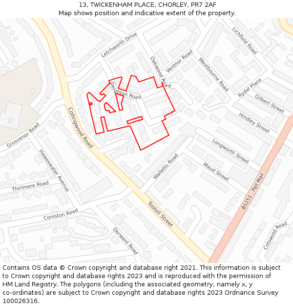 13, TWICKENHAM PLACE, CHORLEY, PR7 2AF: Location map and indicative extent of plot