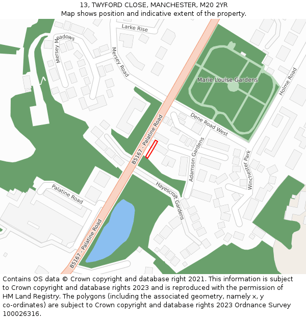 13, TWYFORD CLOSE, MANCHESTER, M20 2YR: Location map and indicative extent of plot