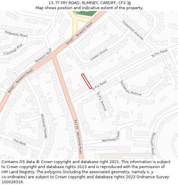 13, TY FRY ROAD, RUMNEY, CARDIFF, CF3 3JJ: Location map and indicative extent of plot