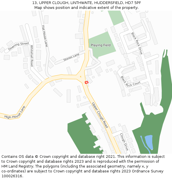 13, UPPER CLOUGH, LINTHWAITE, HUDDERSFIELD, HD7 5PF: Location map and indicative extent of plot