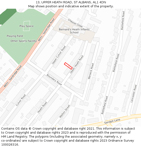 13, UPPER HEATH ROAD, ST ALBANS, AL1 4DN: Location map and indicative extent of plot