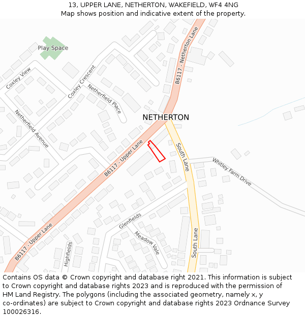 13, UPPER LANE, NETHERTON, WAKEFIELD, WF4 4NG: Location map and indicative extent of plot