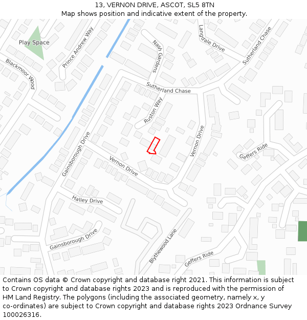 13, VERNON DRIVE, ASCOT, SL5 8TN: Location map and indicative extent of plot
