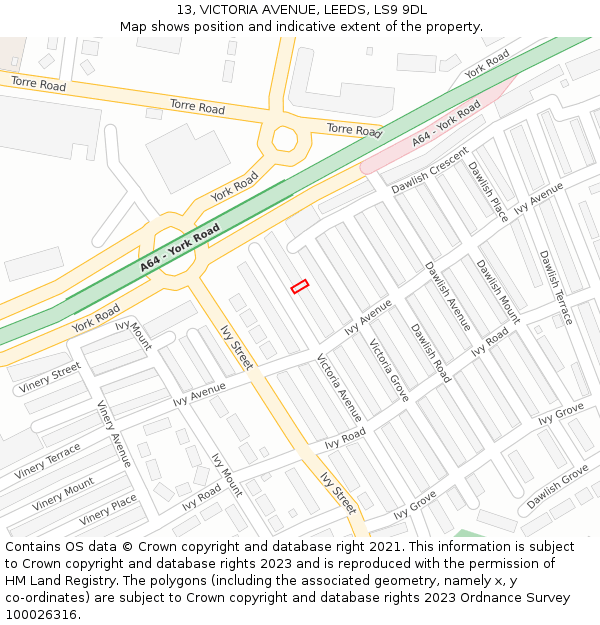 13, VICTORIA AVENUE, LEEDS, LS9 9DL: Location map and indicative extent of plot