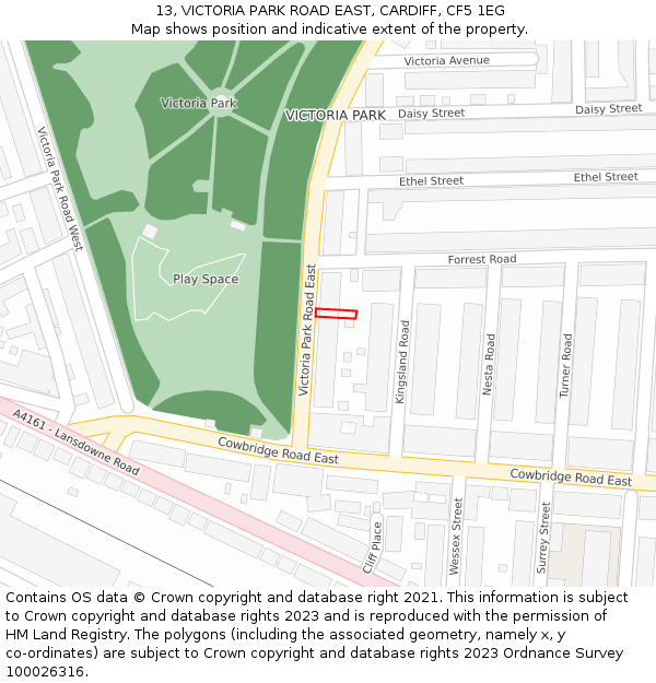 13, VICTORIA PARK ROAD EAST, CARDIFF, CF5 1EG: Location map and indicative extent of plot