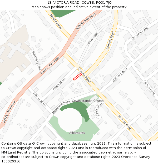 13, VICTORIA ROAD, COWES, PO31 7JQ: Location map and indicative extent of plot