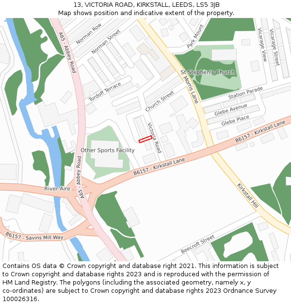 13, VICTORIA ROAD, KIRKSTALL, LEEDS, LS5 3JB: Location map and indicative extent of plot