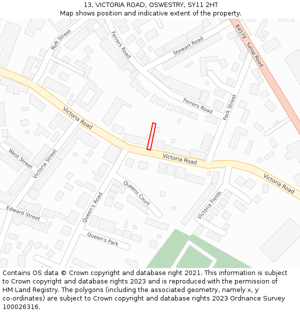 13, VICTORIA ROAD, OSWESTRY, SY11 2HT: Location map and indicative extent of plot