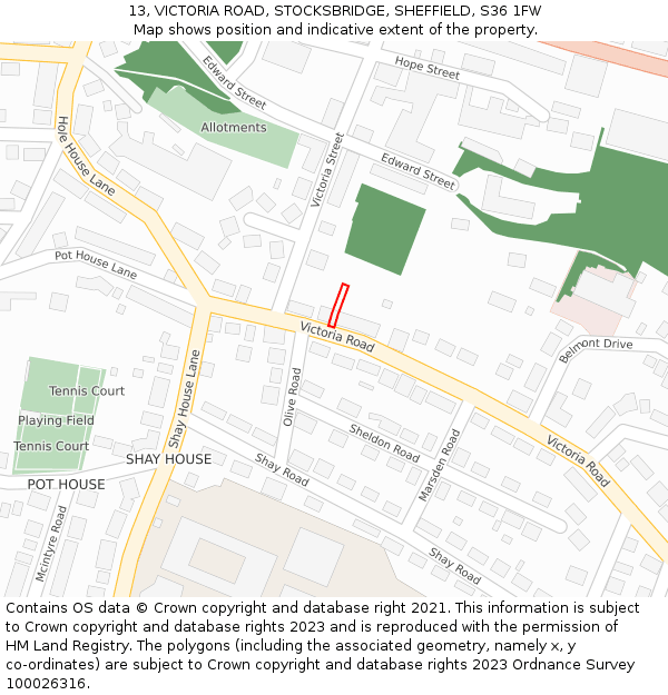 13, VICTORIA ROAD, STOCKSBRIDGE, SHEFFIELD, S36 1FW: Location map and indicative extent of plot