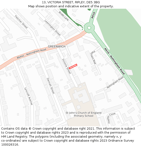 13, VICTORIA STREET, RIPLEY, DE5 3BG: Location map and indicative extent of plot