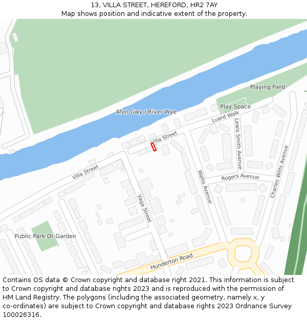 13, VILLA STREET, HEREFORD, HR2 7AY: Location map and indicative extent of plot