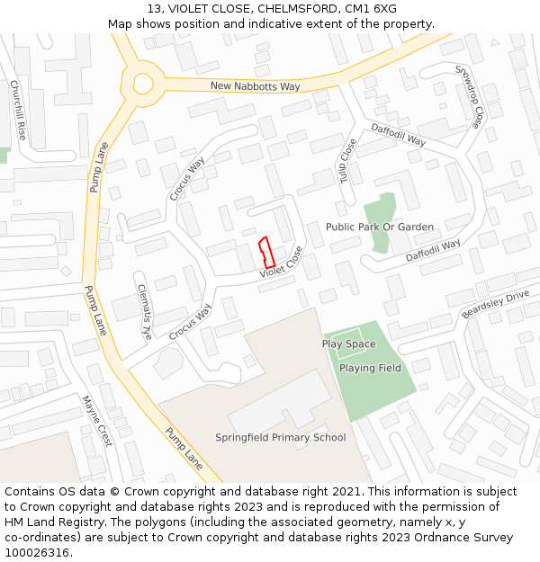 13, VIOLET CLOSE, CHELMSFORD, CM1 6XG: Location map and indicative extent of plot
