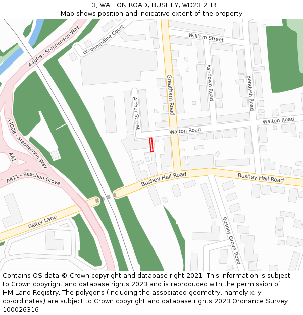 13, WALTON ROAD, BUSHEY, WD23 2HR: Location map and indicative extent of plot