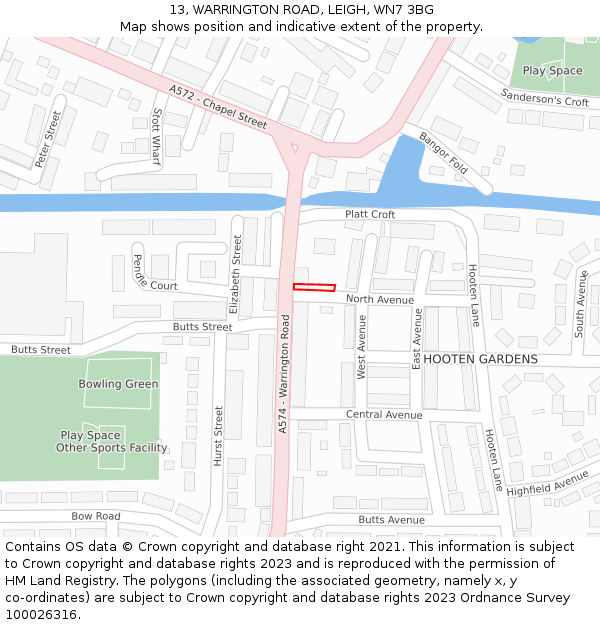 13, WARRINGTON ROAD, LEIGH, WN7 3BG: Location map and indicative extent of plot